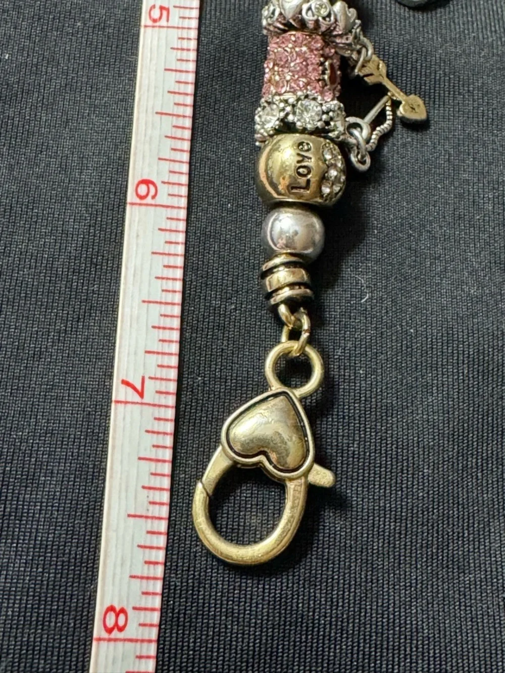 Whimsical Charm Bracelet Gold Tone Pink Rhinestones Hearts Girlhood Charm Chaos
